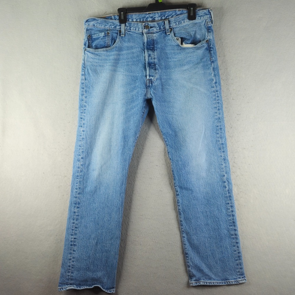 LEVIS 501 Jeans Mens 38x30 Blue Light Wash Denim Pants Button Fly USA Classic